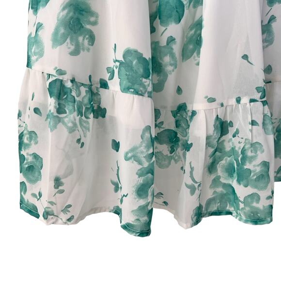 Fit & Flare Milkmaid Dress XL Green White Lantern Sleeves Ruffle Stretch Waist - Picture 14 of 16